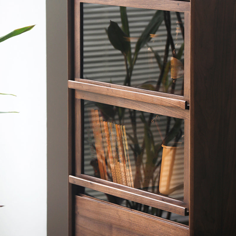 Mid-Century Modern Side Cabinet Solid Wood Glass Paned Accent Cabinet