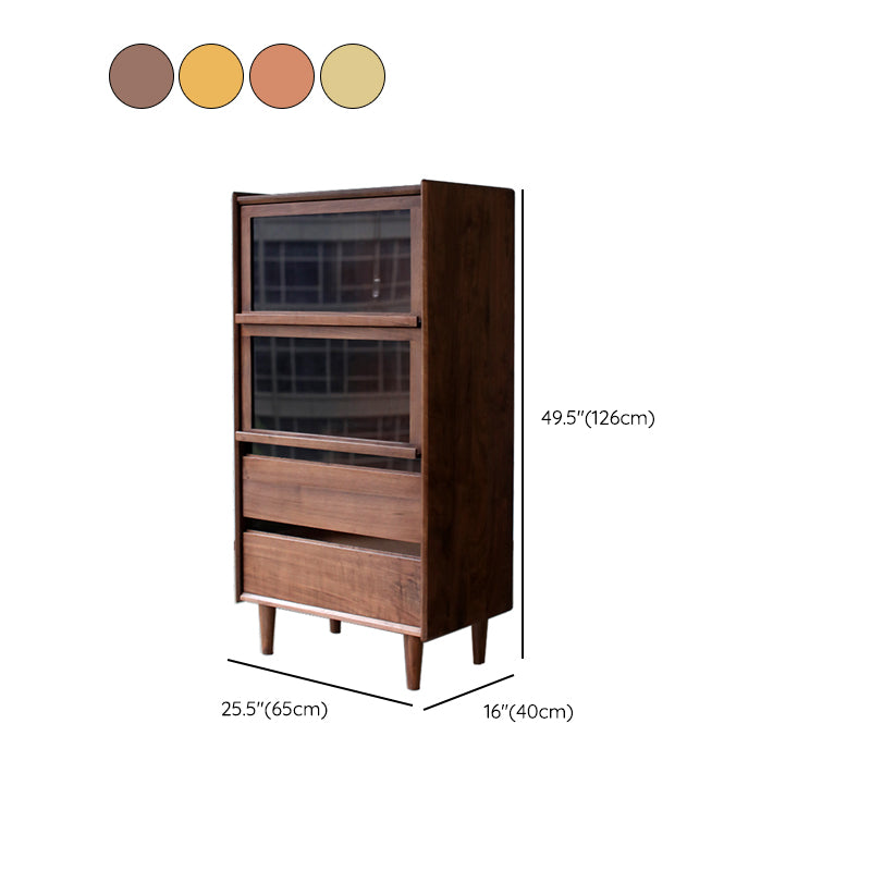 Mid-Century Modern Side Cabinet Solid Wood Glass Paned Accent Cabinet