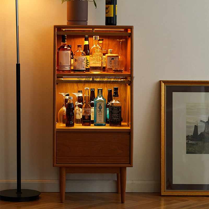 Solid Wood Cabinet Natural Glass Paned Accent Cabinet with Doors