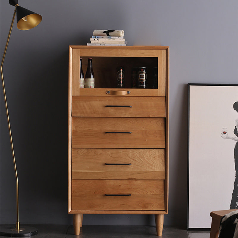 Contemporary Natural Cabinet Solid Wood 4 - Drawer Accent Cabinet