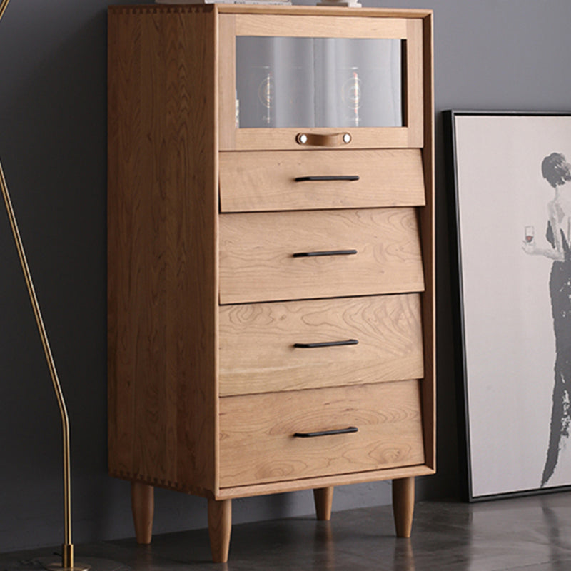 Contemporary Natural Cabinet Solid Wood 4 - Drawer Accent Cabinet