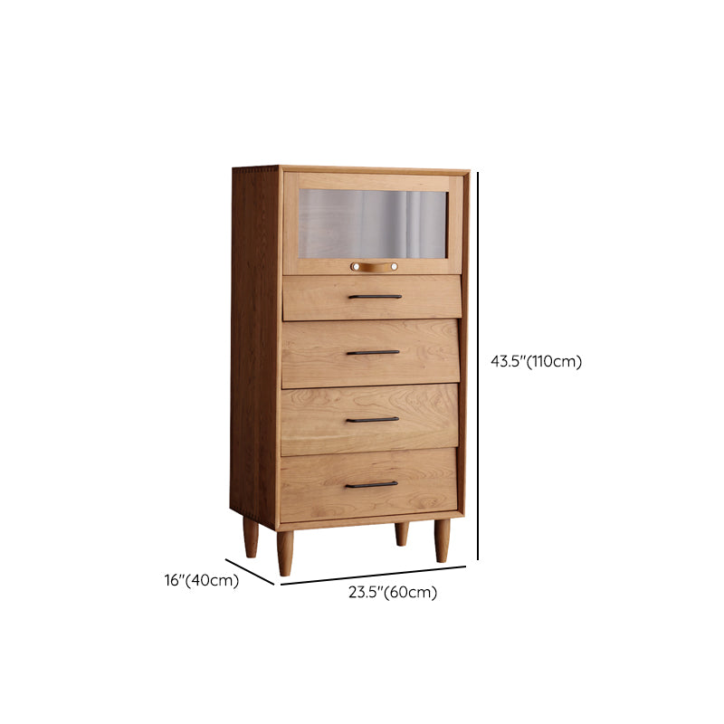 Contemporary Natural Cabinet Solid Wood 4 - Drawer Accent Cabinet