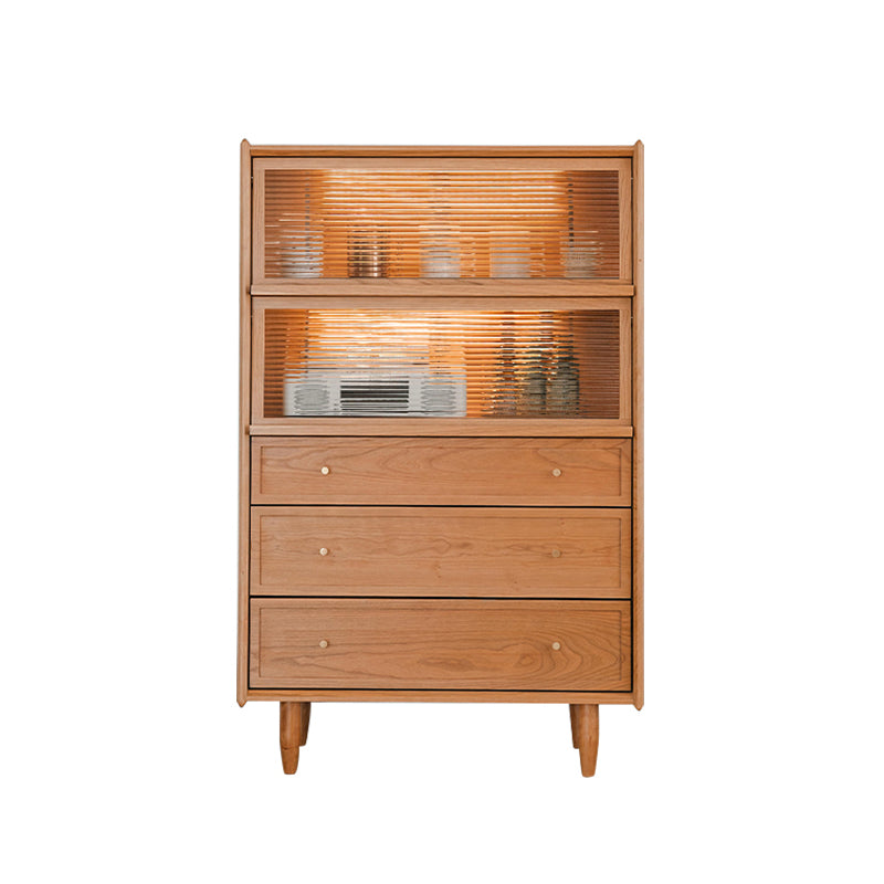 Modern Side Cabinet Solid Wood 49.6" Tall Side Cabinet with Glass Top