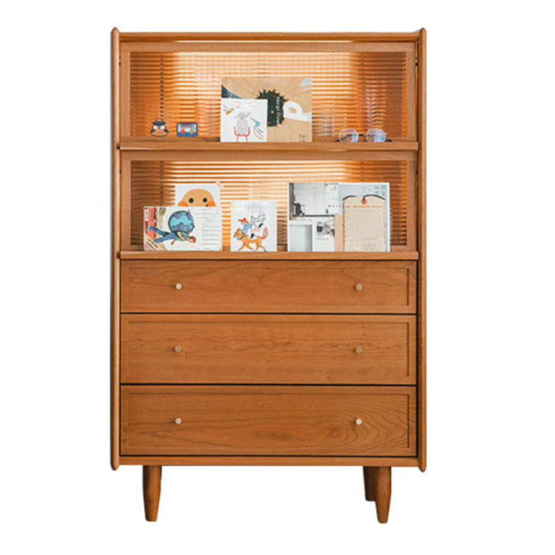 Modern Side Cabinet Solid Wood 49.6" Tall Side Cabinet with Glass Top