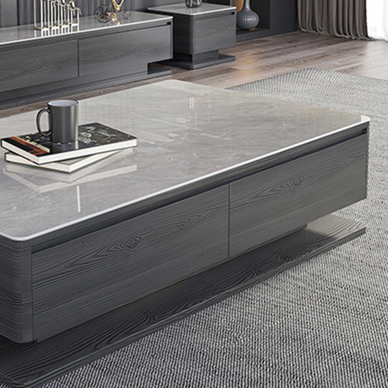 15"H Contemporary Cocktail Table Stone Rectangle Coffee Table