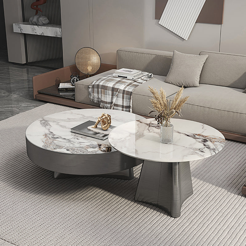 Round Slate Coffee Cocktail Table Pedestal Coffee or End Table with Storage