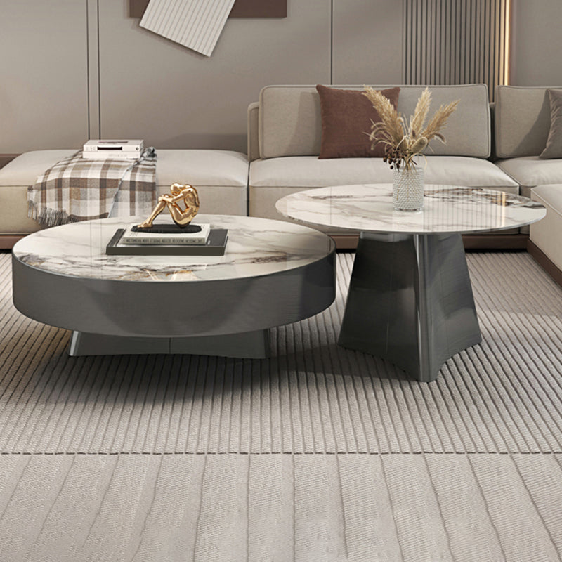 Round Slate Coffee Cocktail Table Pedestal Coffee or End Table with Storage
