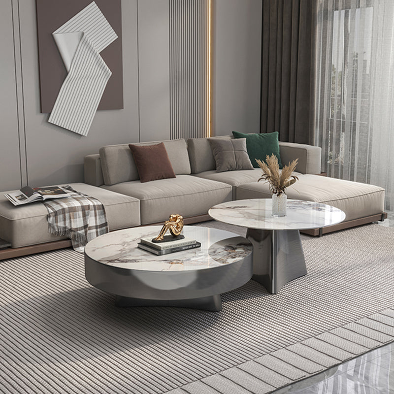 Round Slate Coffee Cocktail Table Pedestal Coffee or End Table with Storage