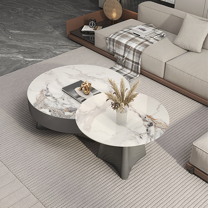 Round Slate Coffee Cocktail Table Pedestal Coffee or End Table with Storage