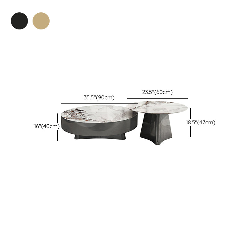 Round Slate Coffee Cocktail Table Pedestal Coffee or End Table with Storage