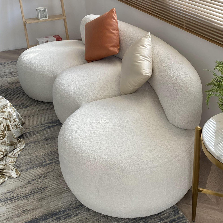 Contemporary Style Wool Sofa in White Curved Upholstered Sofa