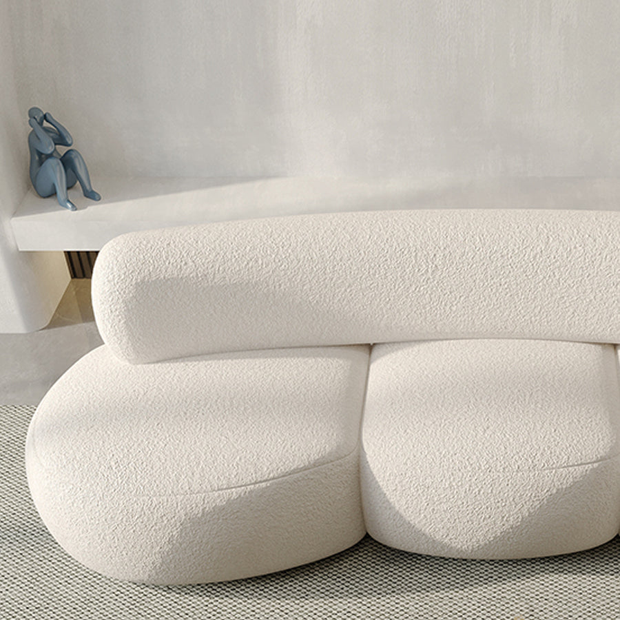 Contemporary Style Wool Sofa in White Curved Upholstered Sofa
