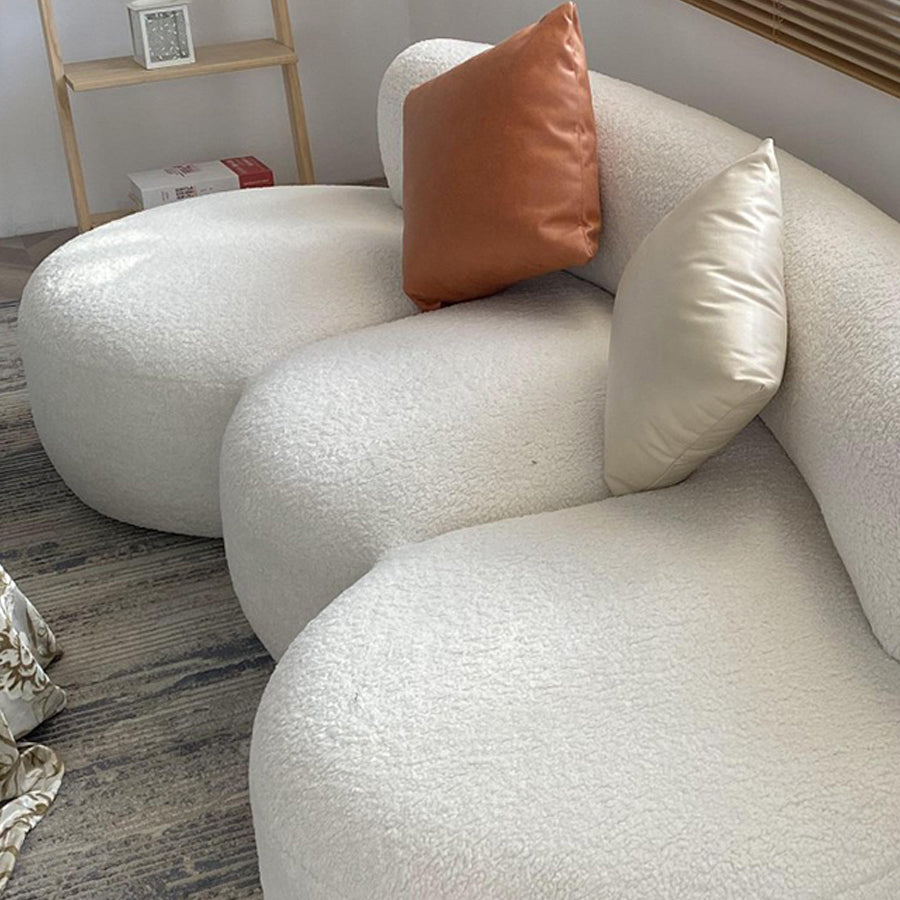 Contemporary Style Wool Sofa in White Curved Upholstered Sofa