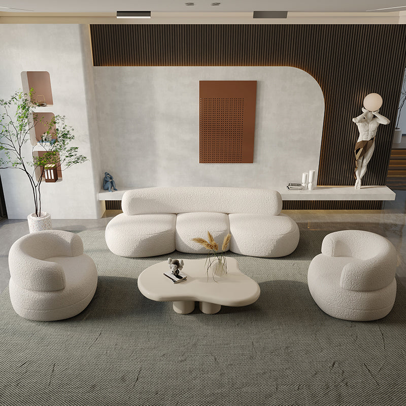 Contemporary Style Wool Sofa in White Curved Upholstered Sofa