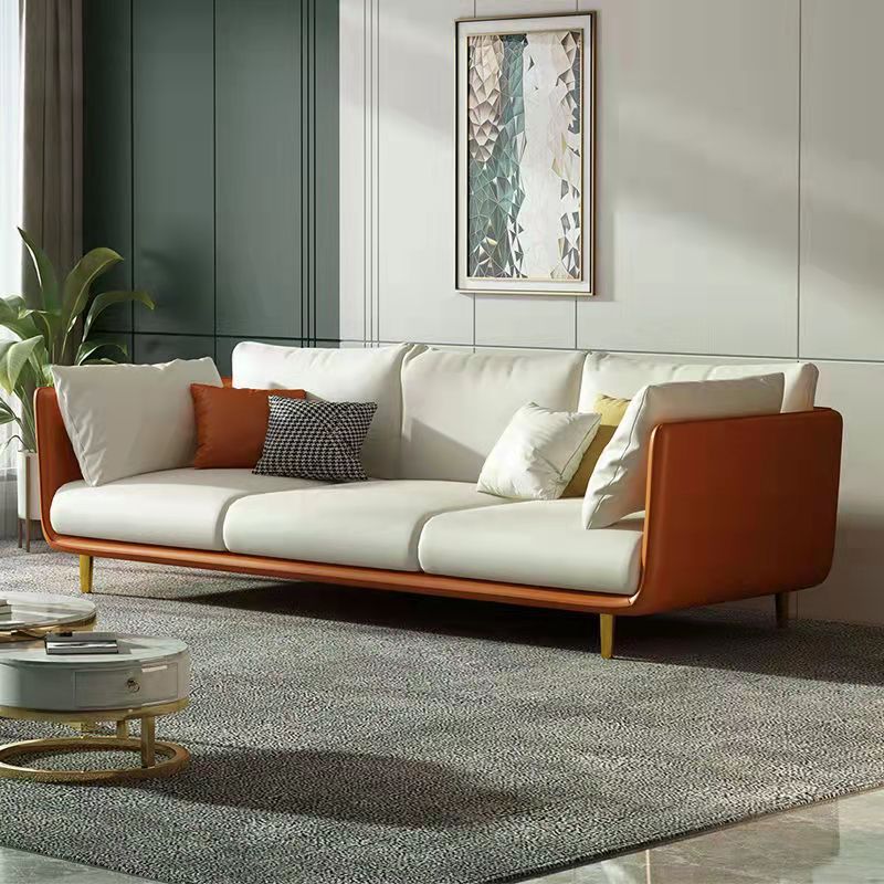 Scandinavian Faux Leather Sofa 28.74" Wide Wood Frame Square Arm Sofa