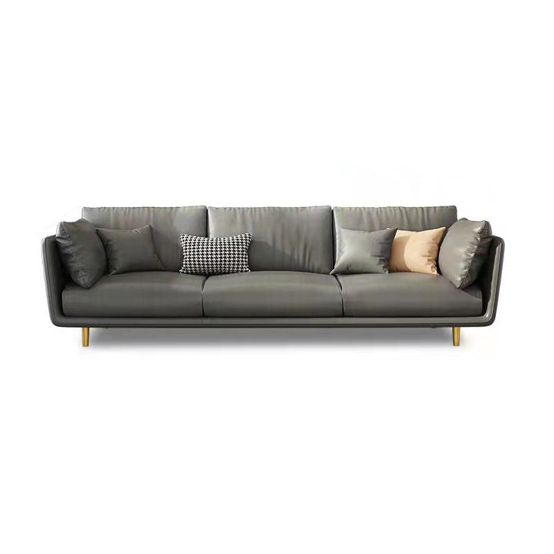 Scandinavian Faux Leather Sofa 28.74" Wide Wood Frame Square Arm Sofa