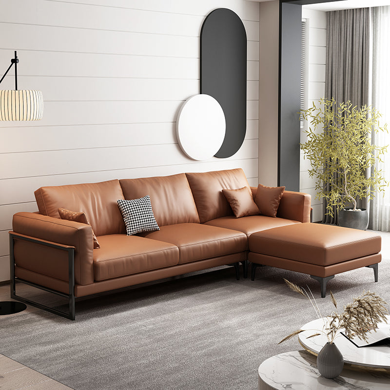 4 Seater Leather Sofa 36.22" Wide Square Arm Sofa for Living Room