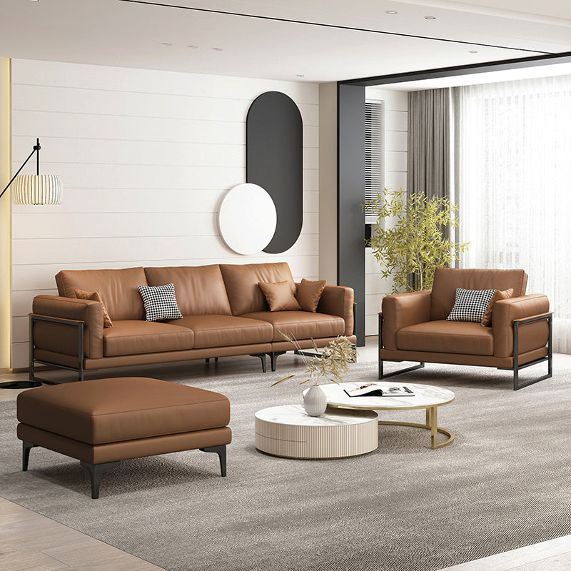 4 Seater Leather Sofa 36.22" Wide Square Arm Sofa for Living Room