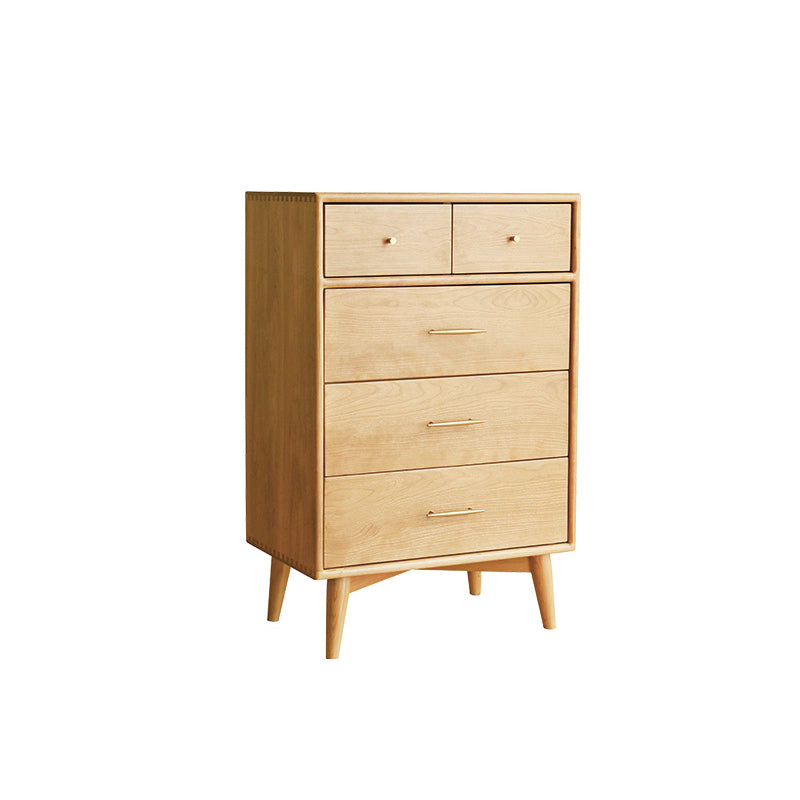 Contemporary Pine Wood Accent Chest 39" Tall Side Cabinet with 5 Drawers
