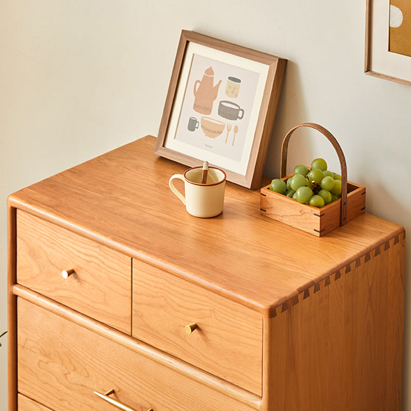 Contemporary Pine Wood Accent Chest 39" Tall Side Cabinet with 5 Drawers