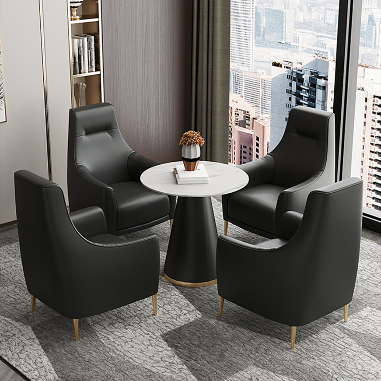 Fixed Back Lounge Chair Water Resistant Side Chair with Gold Tone Legs