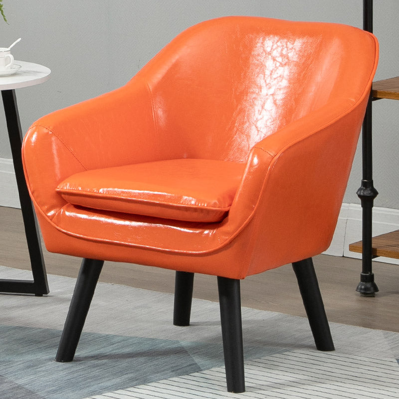 Fixed Back Lounge Chair Leather Side Chair with Solid Wood Legs