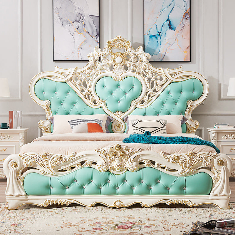 Victorian Standard Bed Upholstered Headboard Tufted Pine Wood Panel Bed