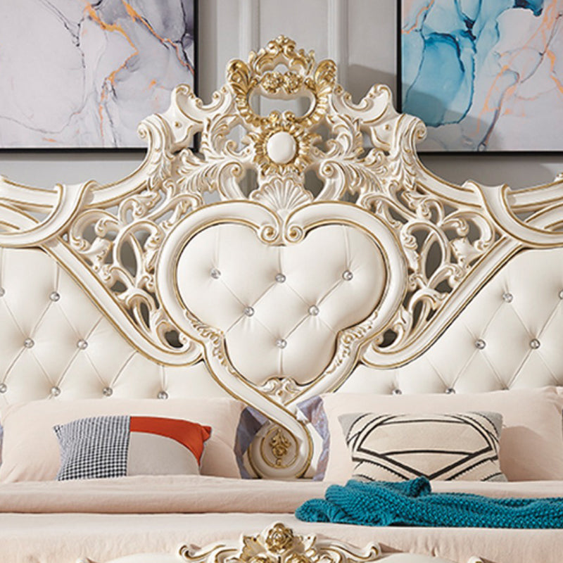 Victorian Standard Bed Upholstered Headboard Tufted Pine Wood Panel Bed