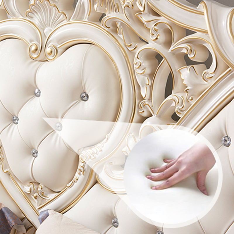 Victorian Standard Bed Upholstered Headboard Tufted Pine Wood Panel Bed