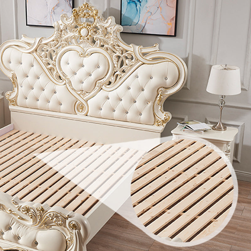 Victorian Standard Bed Upholstered Headboard Tufted Pine Wood Panel Bed