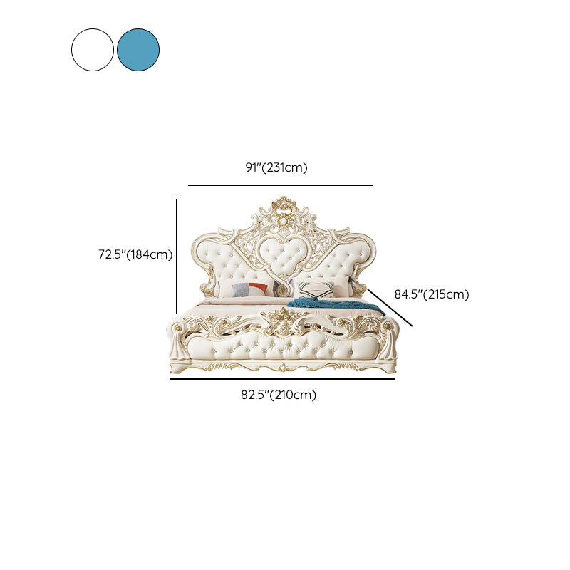 Victorian Standard Bed Upholstered Headboard Tufted Pine Wood Panel Bed