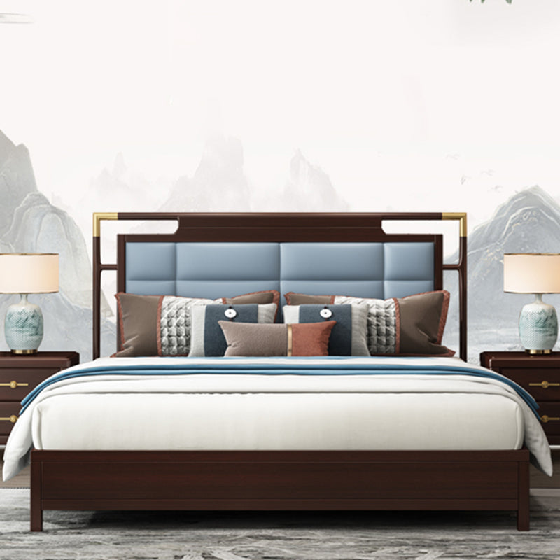 Mid-Century Modern Standard Bed Ash Solid Wood Upholstered Headboard Panel Bed