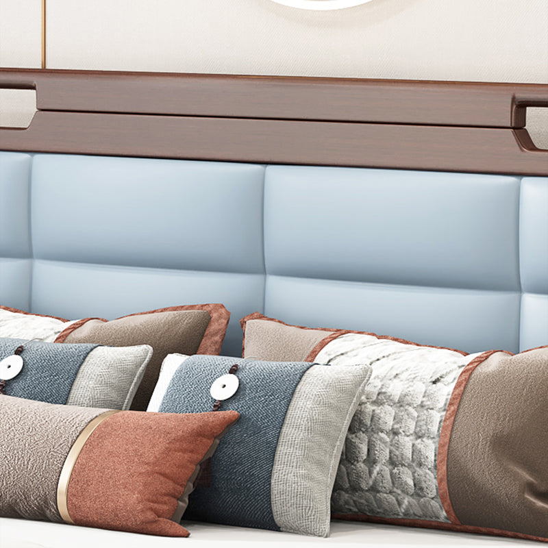 Mid-Century Modern Standard Bed Ash Solid Wood Upholstered Headboard Panel Bed