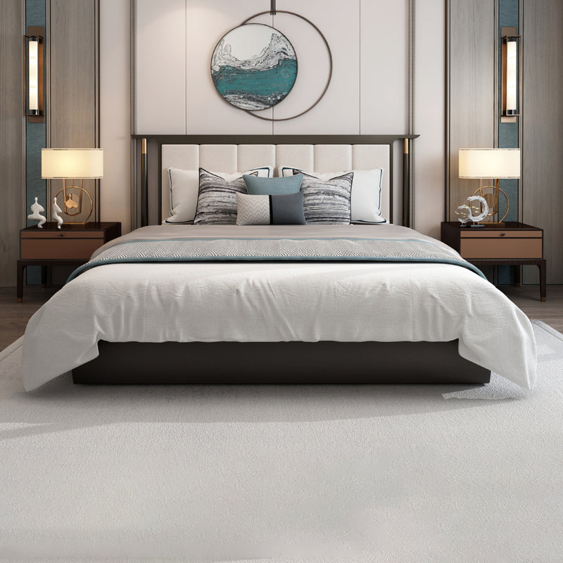 Mid-Century Modern Standard Bed Ash Upholstered Headboard Panel Bed