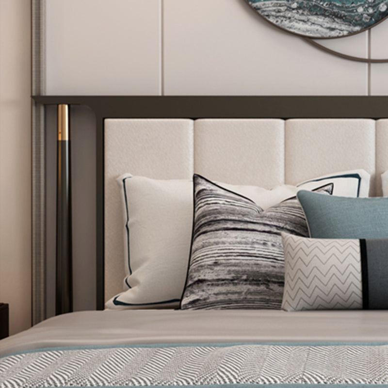 Mid-Century Modern Standard Bed Ash Upholstered Headboard Panel Bed