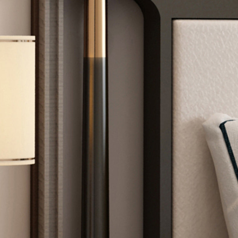 Mid-Century Modern Standard Bed Ash Upholstered Headboard Panel Bed