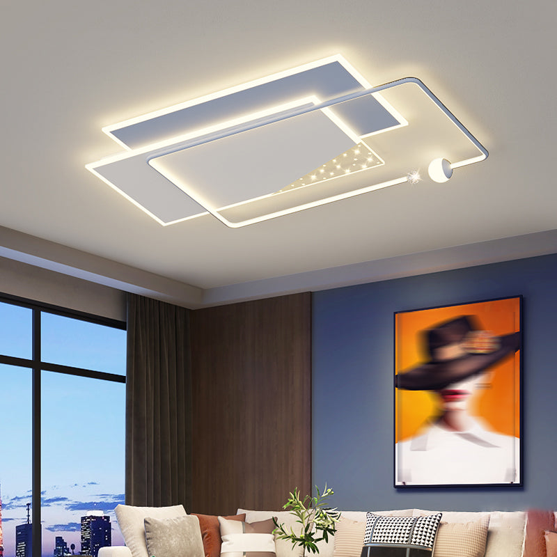 Modern Metal LED Flush Mount Geometric Shape Ceiling Lamp with Acrylic Shade for Bedroom