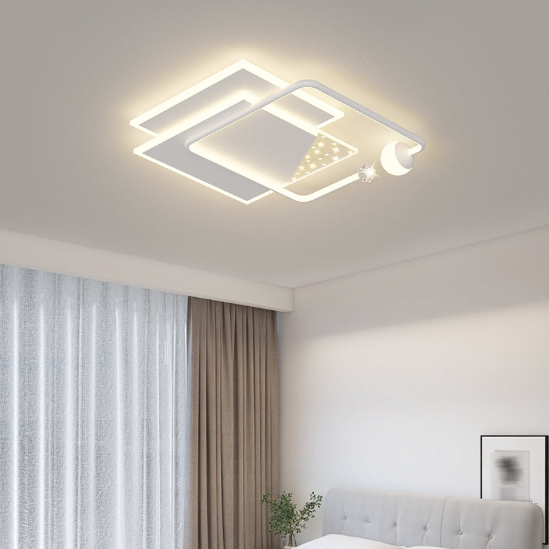 Modern Metal LED Flush Mount Geometric Shape Ceiling Lamp with Acrylic Shade for Bedroom