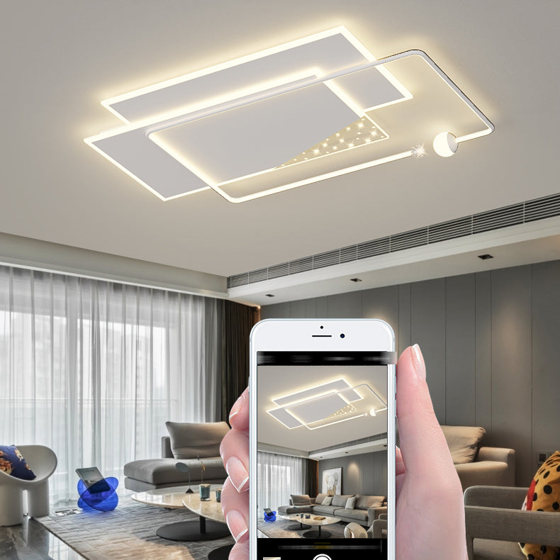 Modern Metal LED Flush Mount Geometric Shape Ceiling Lamp with Acrylic Shade for Bedroom