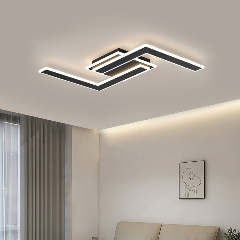 Modern LED Metal Flush Mount Linear Shape Ceiling Light with Acrylic Shade for Living Room