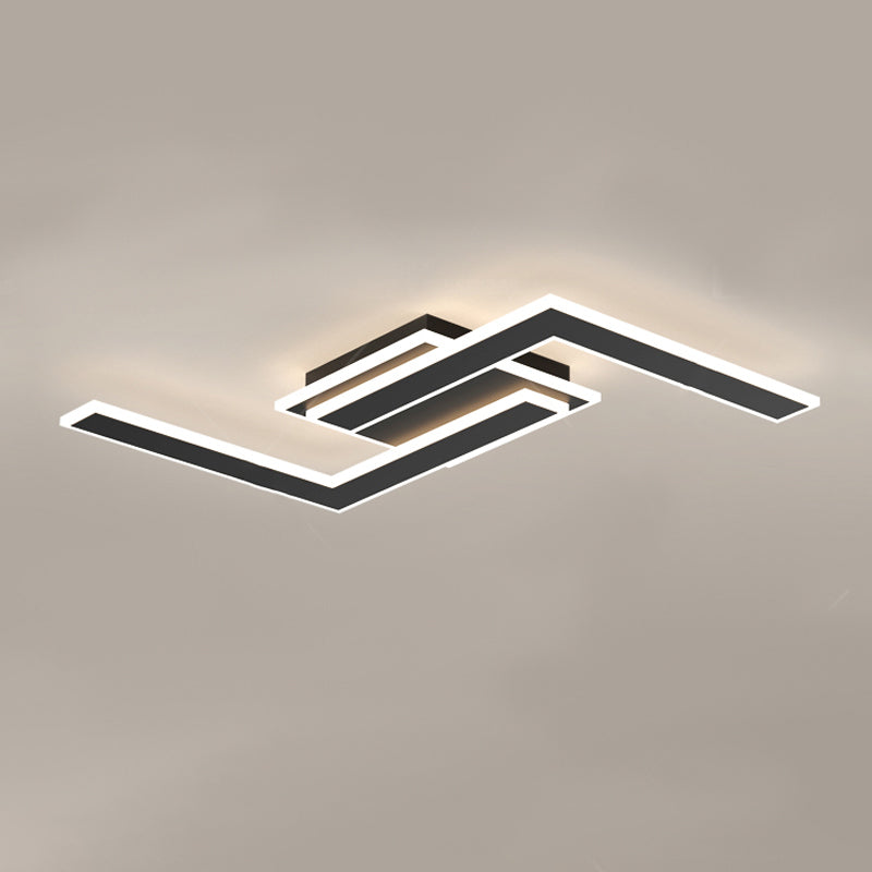 Modern LED Metal Flush Mount Linear Shape Ceiling Light with Acrylic Shade for Living Room