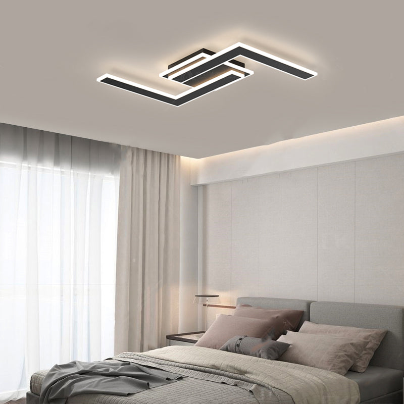 Modern LED Metal Flush Mount Linear Shape Ceiling Light with Acrylic Shade for Living Room