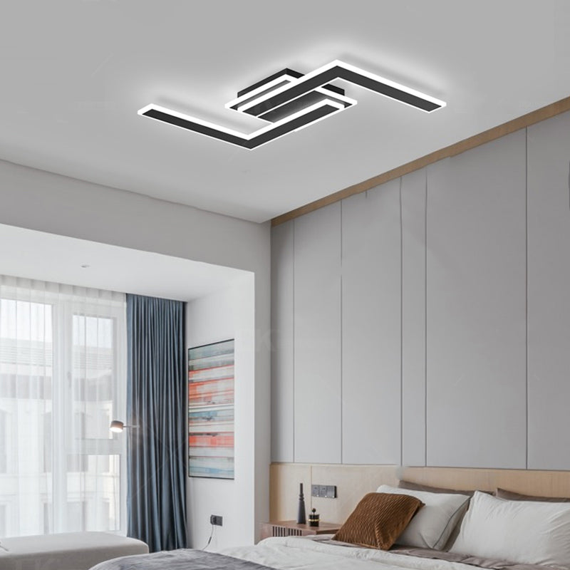 Modern LED Metal Flush Mount Linear Shape Ceiling Light with Acrylic Shade for Living Room