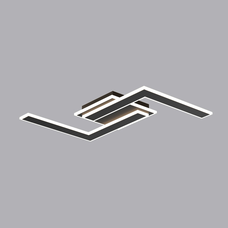 Modern LED Metal Flush Mount Linear Shape Ceiling Light with Acrylic Shade for Living Room