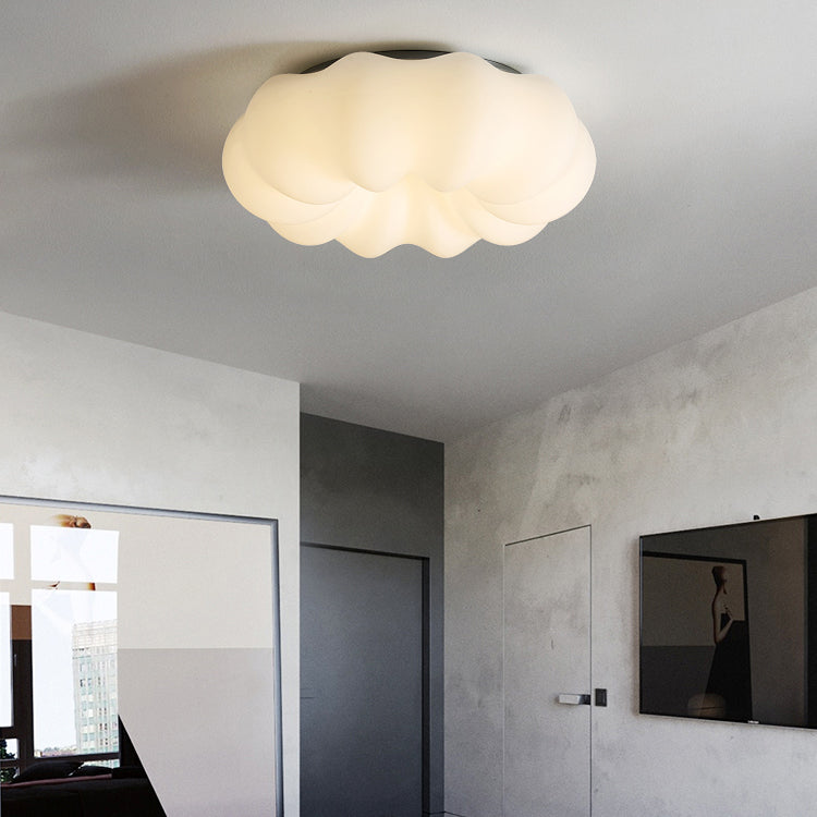 Modern Metal Flush Mount Pumpkin Shape Ceiling Light with Plastic Shade for Living Room