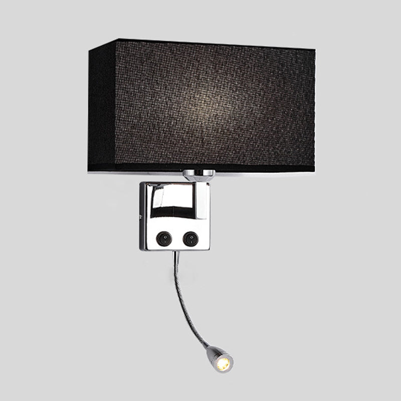 Modern Metal Wall Sconce Rectangle Shape Wall Lamp with Fabric Shade for Study