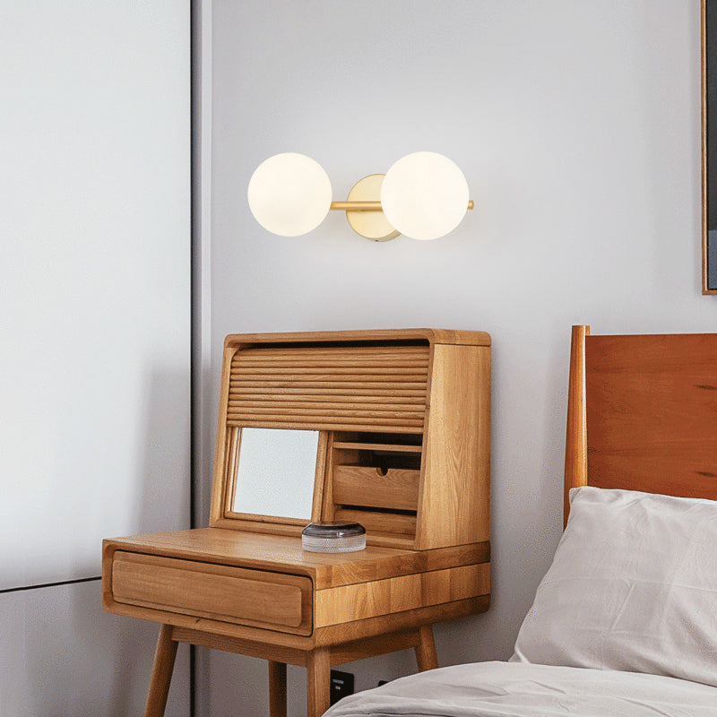 Modern Metal Wall Sconce Ball Shape Wall Light with Glass Shade for Bedroom in Gold