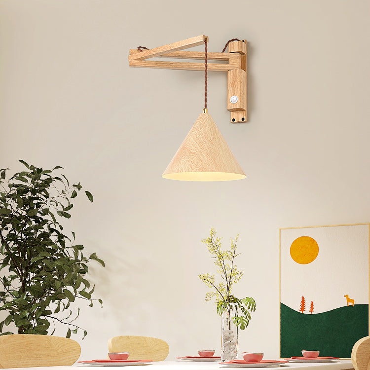 Cone Shape Wood Vanity Lamp Modern Style 1 Light Vanity Light Fixture