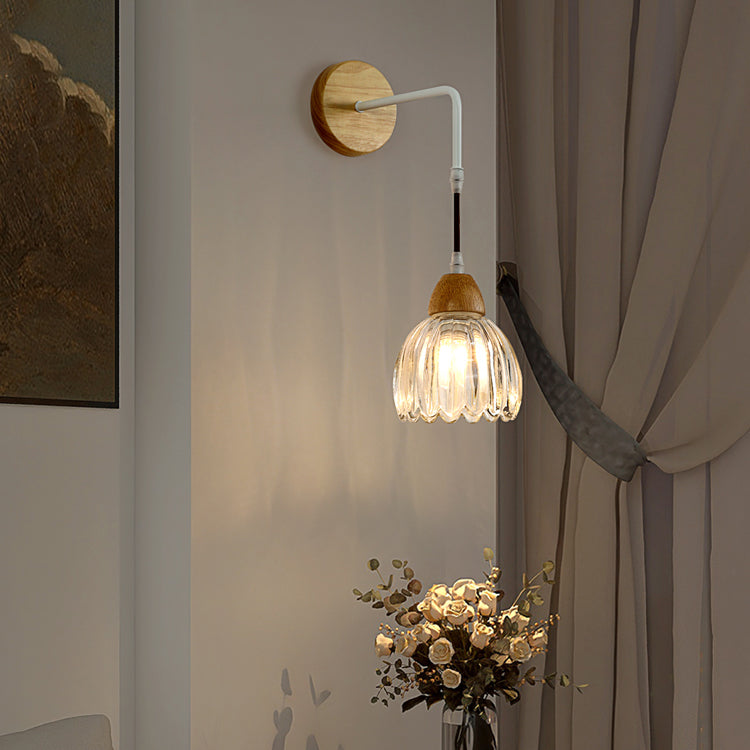 Bowl Shape Wood Vanity Lamp Modern Style 1 Light Vanity Light Fixture in Brown