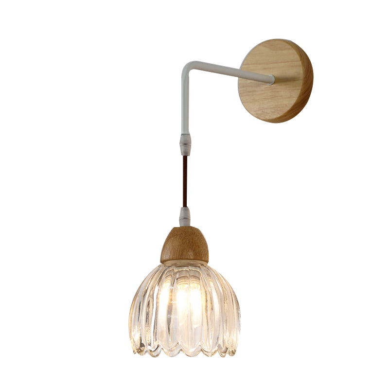 Bowl Shape Wood Vanity Lamp Modern Style 1 Light Vanity Light Fixture in Brown